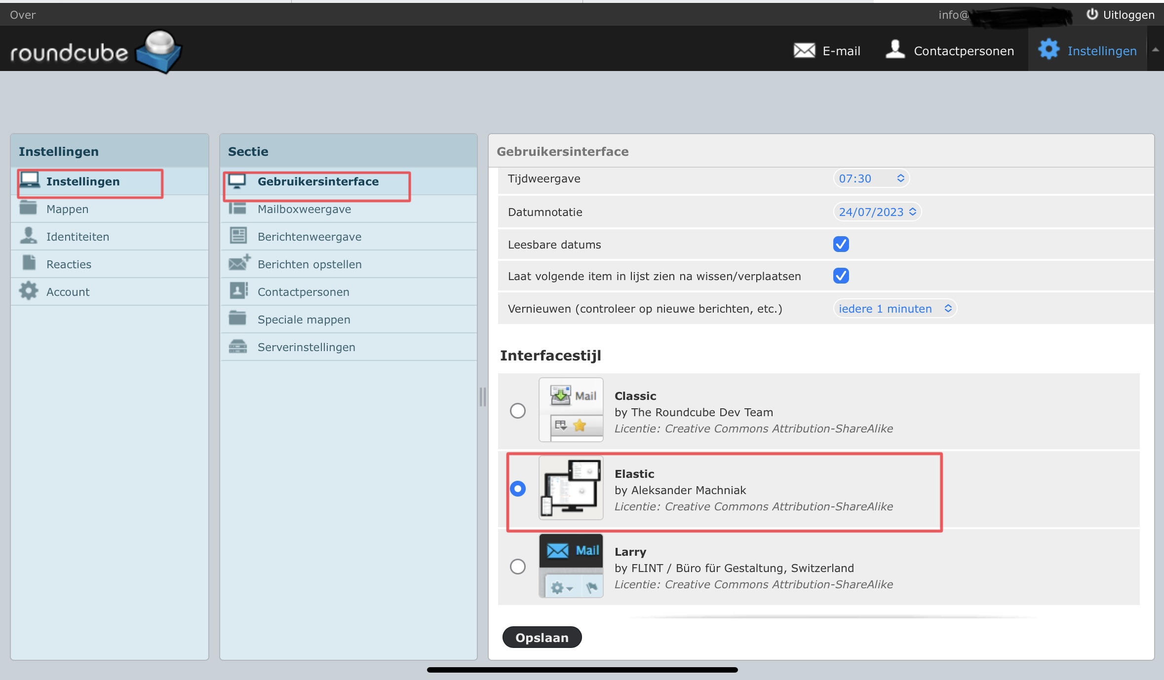 Webmail interface Elastic