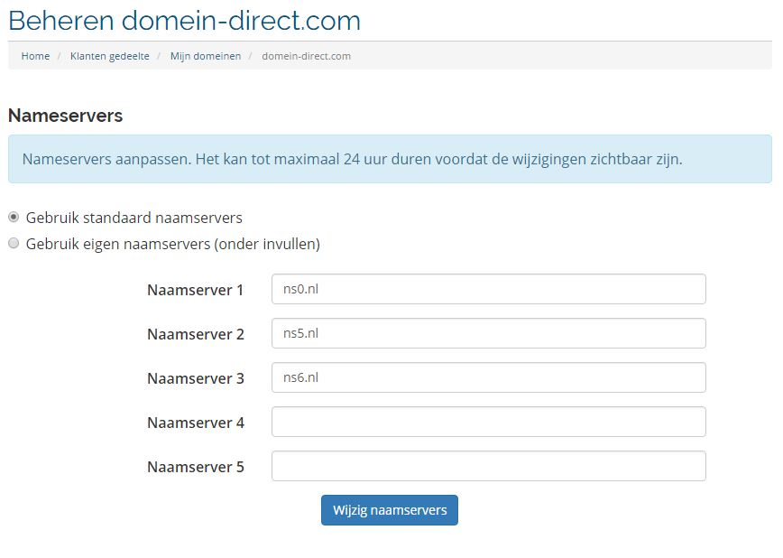 dns instellen domein-direct